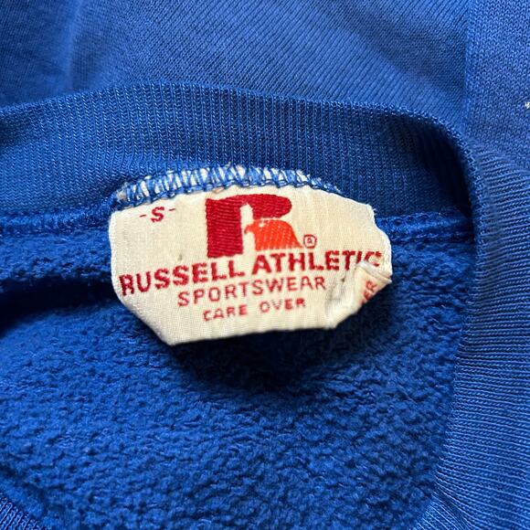 Vtg Russell Athletic Blue Crewneck Sweatshirt Mens Size Small Thrashed Grunge - Picture 2 of 4